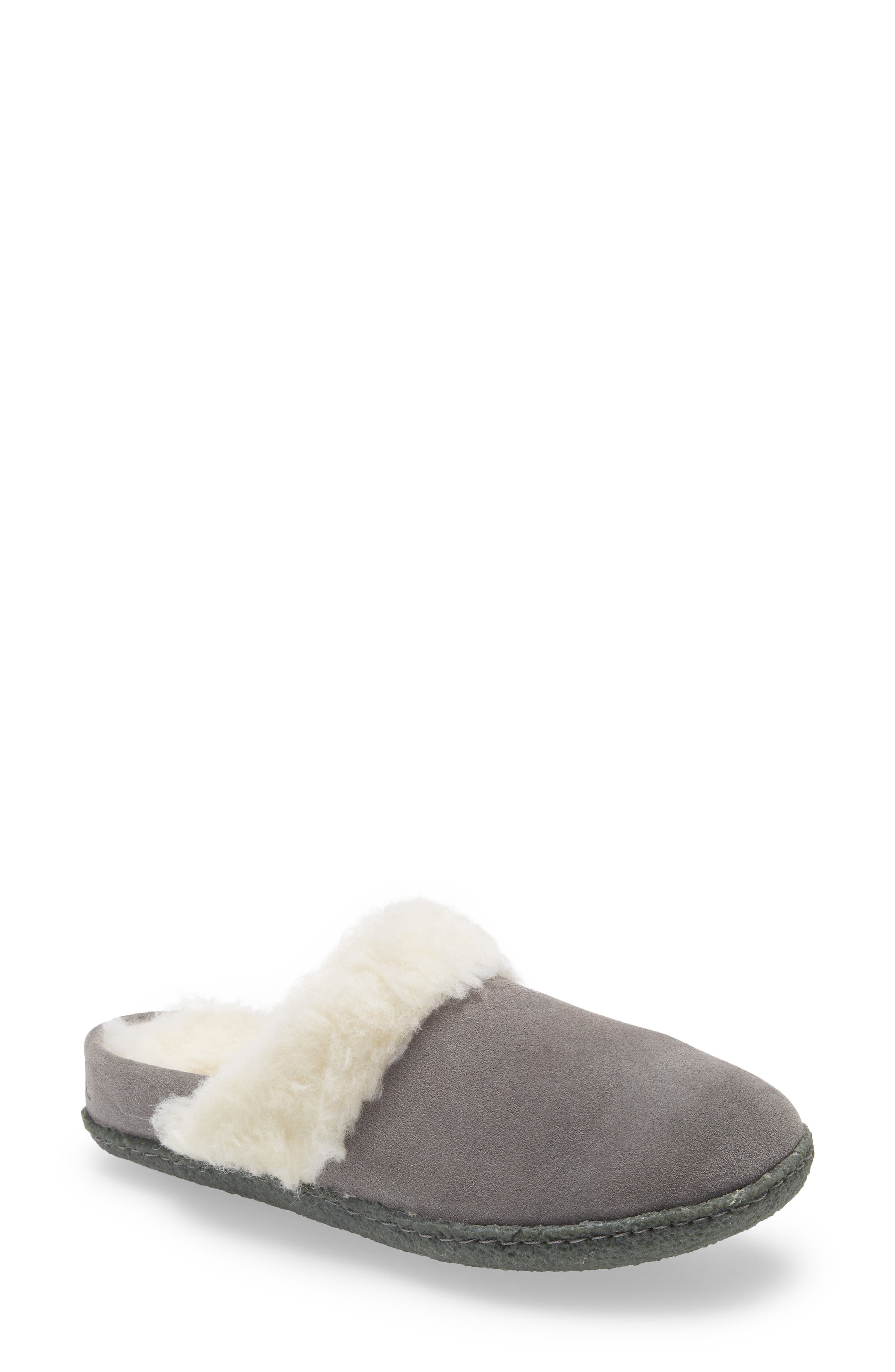 SOREL Nakiska II Faux Shearling Lined Slide Slipper, Main, color, Quarry Grill