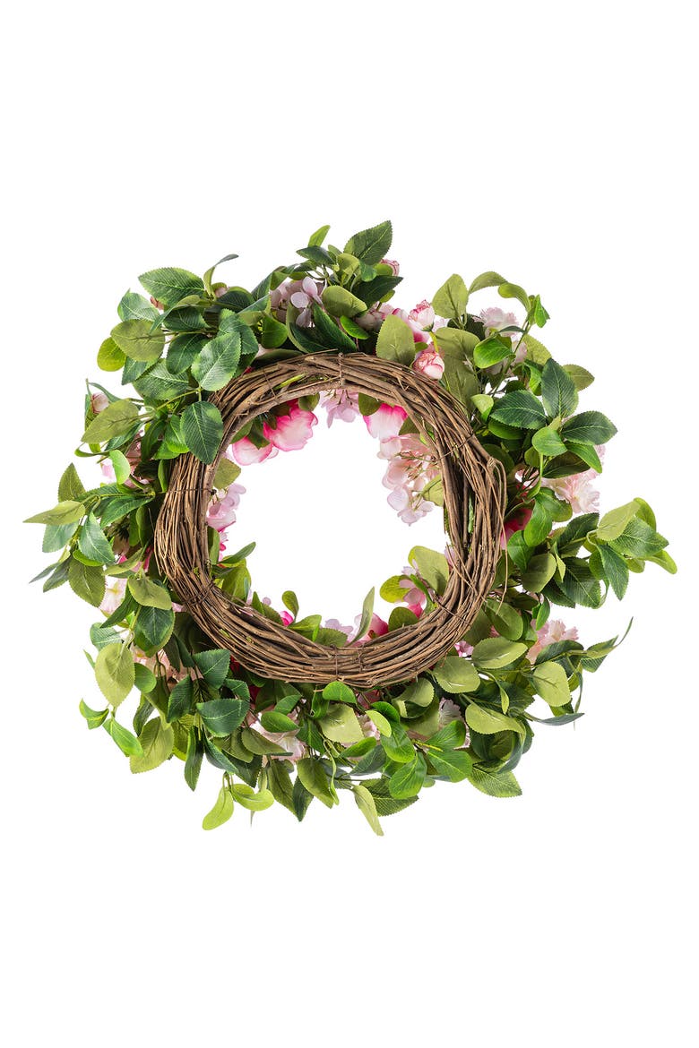 24"D Hydrangea Peony & Cherry Wreath with a Wreath Hanger, Alternate, color, Pink
