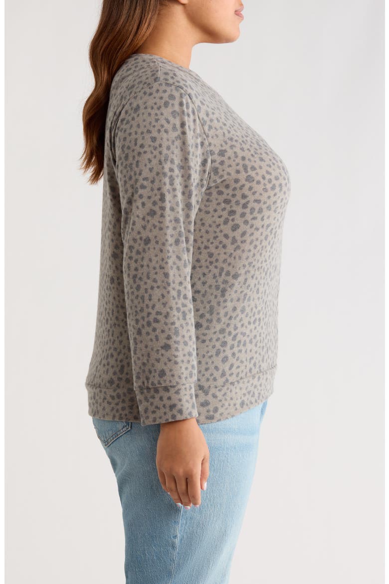 Brushed Animal Print Long Sleeve Crewneck Top, Alternate, color, OLIVE/ CHARCOAL