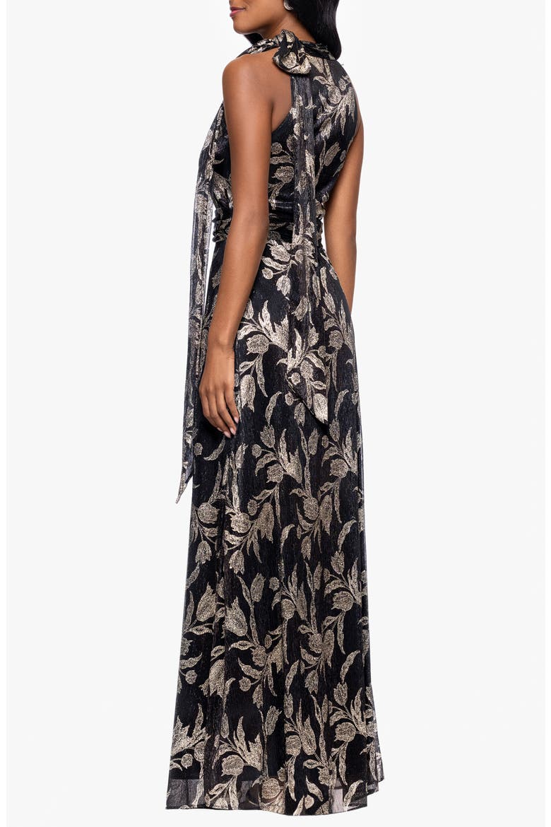 Metallic Floral Sheath Gown, Alternate, color, BLACK/ GOLD