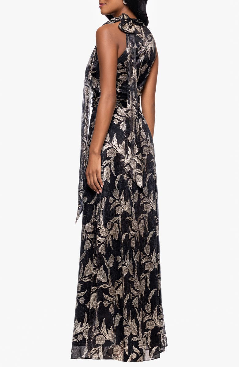 Betsy & Adam Metallic Floral Sheath Gown, Alternate, color, Black/ Gold