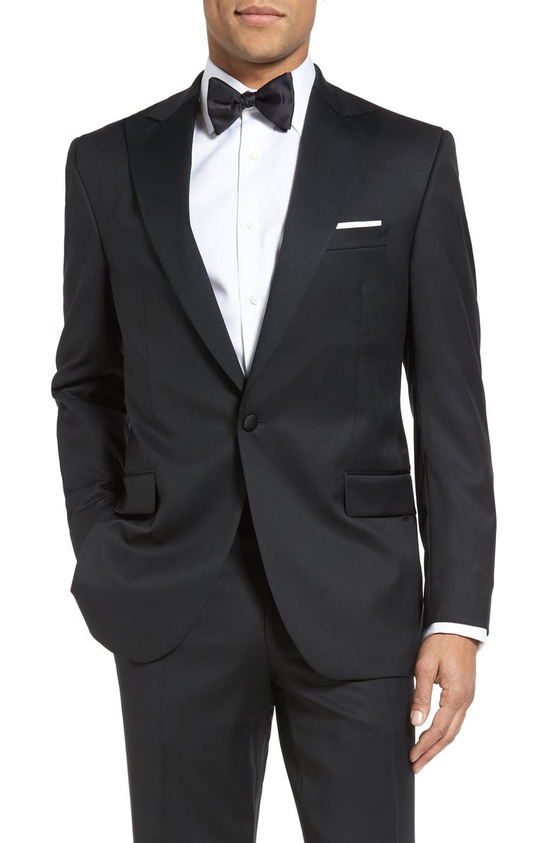 David Donahue Russell Classic Fit Loro Piana Wool Peaked Lapel Tuxedo, Alternate, color, 