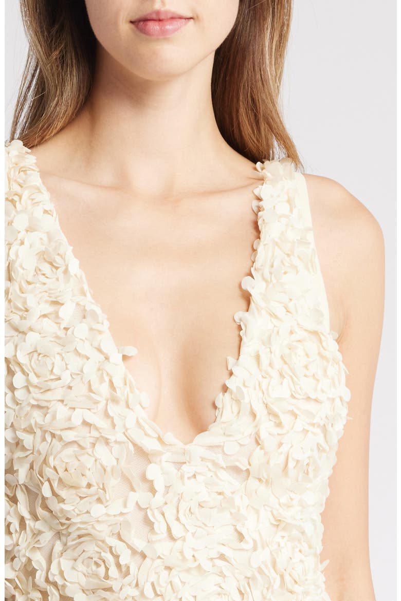 Carena 3D Floral Appliqué Plunge Neck Gown, Alternate, color, BLEACHED SAND