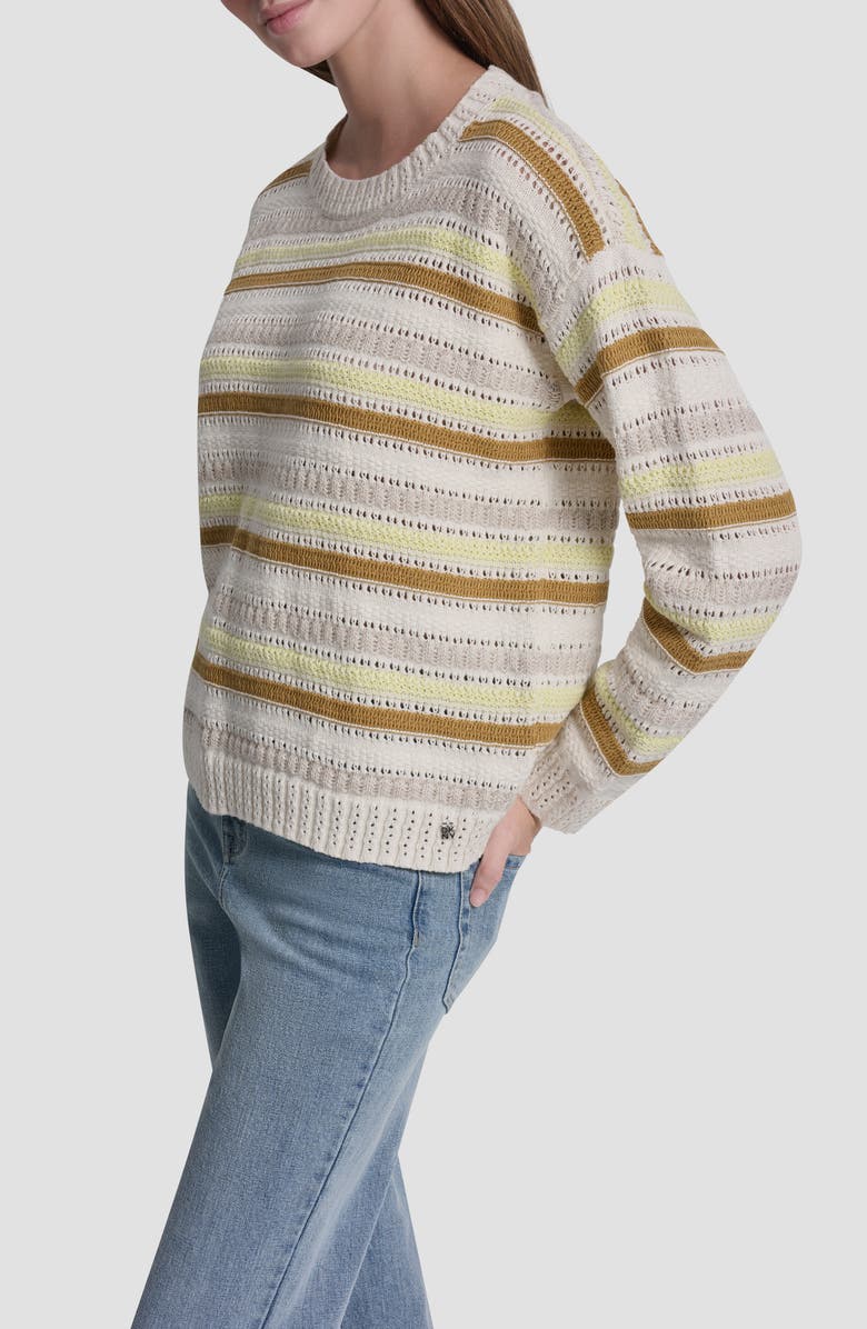 DKNY Jeans Stripe Cotton Pointelle Sweater, Alternate, color, Teak Combo