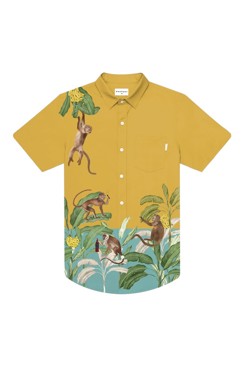 Monkey Weekend Short Sleeve Button-Up Shirt, Main, color, YELLOW