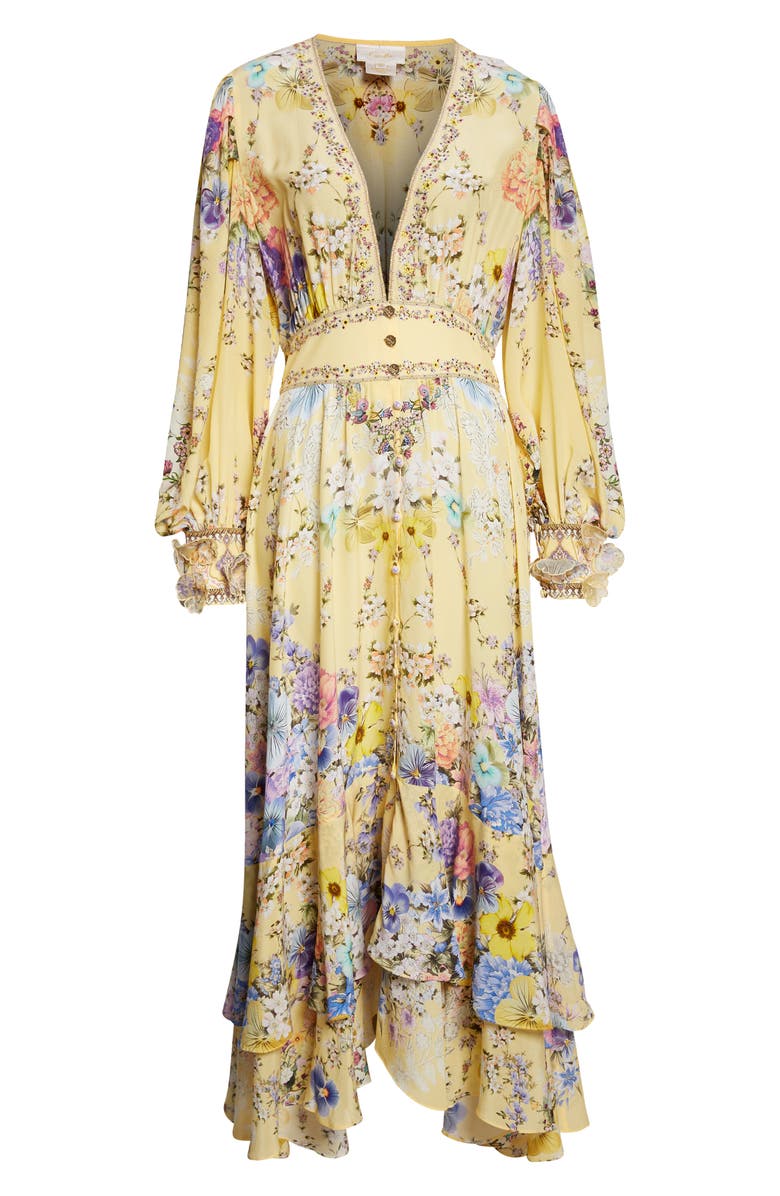 Camilla Darling Buds Floral Long Sleeve Silk Button Front Dress, Main, color, Darling Buds
