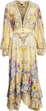 Camilla Darling Buds Floral Long Sleeve Silk Button Front Dress