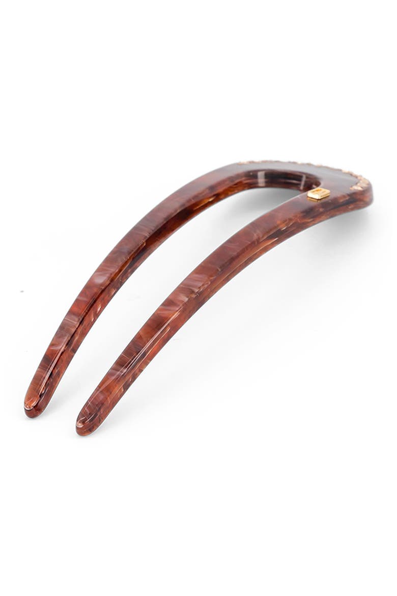 Jaspee Acetate and Strass Hair Pin, Alternate, color, Brown