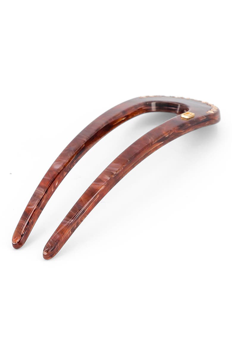 Alexandre de Paris Jaspee Acetate and Strass Hair Pin, Alternate, color, Brown