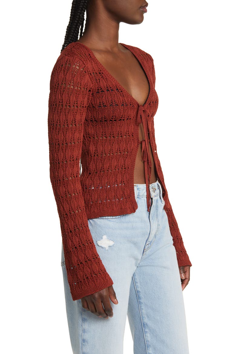 Pointelle Cardigan, Alternate, color, ORANGE