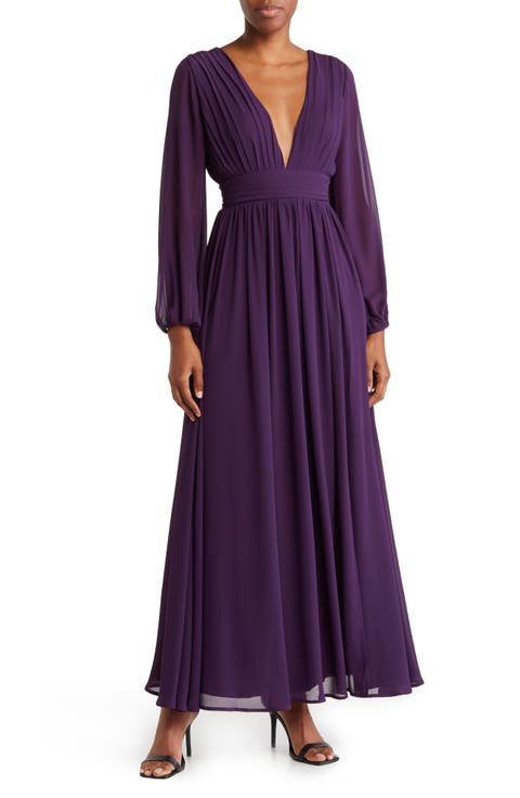 Iris Plunge Neck Long Sleeve Maxi Dress