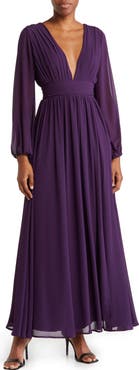 Love By Design Iris Plunge Neck Long Sleeve Maxi Dress