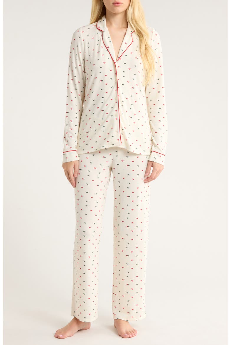 Brushed Hacci Pajamas, Main, color, IVORY- GREEN MICRO HEARTS