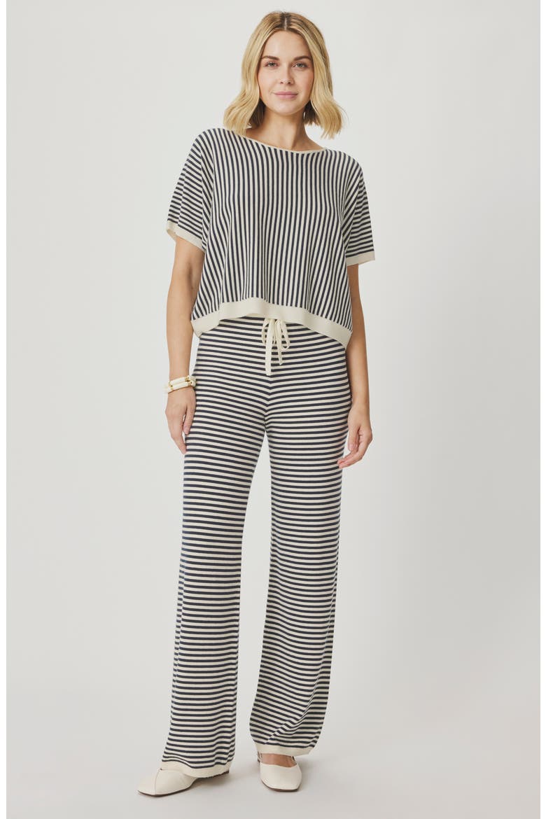 Christa Stripe Sweater Pants, Alternate, color, MOOD INDIGO BLUE/ WHITE