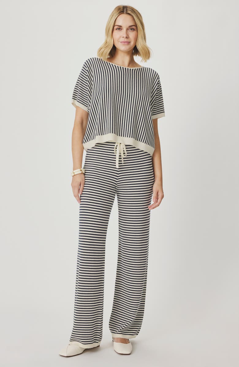 Splendid Christa Stripe Sweater Pants, Alternate, color, Mood Indigo Blue/ White