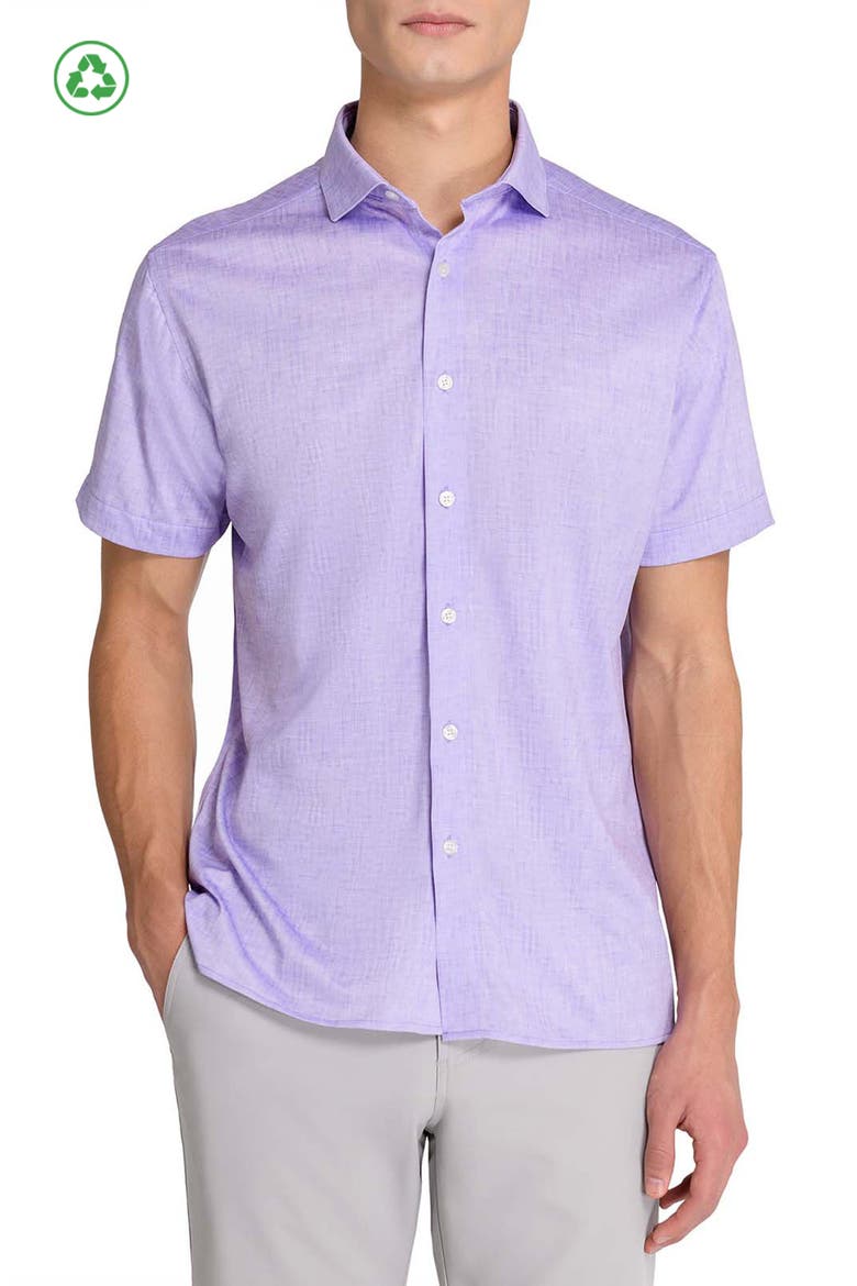 Regular Fit Chambray Recycled Performance Golf Button-Down Shirt, Main, color, LILAC