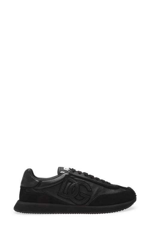 Dolce & Gabbana Round Toe Leather Sneakers With Suede Accents In Black