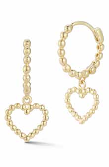 Ember Fine Jewelry 14K Heart Drop Huggie Hoop Earrings