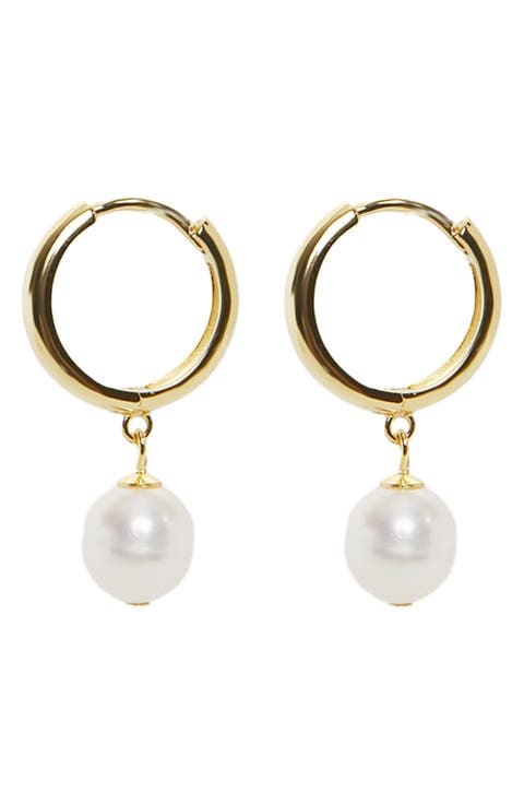 Freshwater Pearl Drop Huggie Hoop Earrings