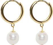 Argento Vivo Sterling Silver Freshwater Pearl Drop Huggie Hoop Earrings