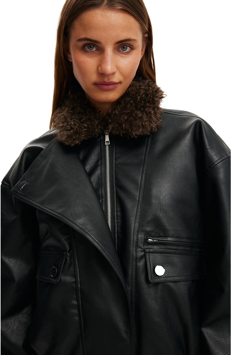 Cotton On Women
s Darcy Faux Leather Bomber, Alternate, color, Black