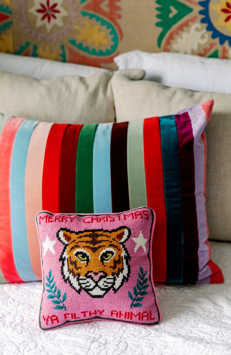 Furbish Filthy Animal Needlepoint Pillow, Alternate, color, Pink