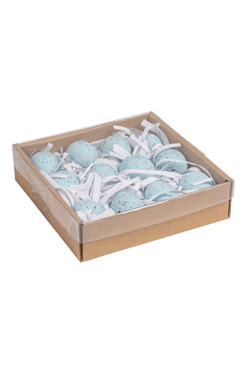 Storied Home Boxed Set of 12 Blue Speckled Ceramic Robin Eggs, Main, color, Blue