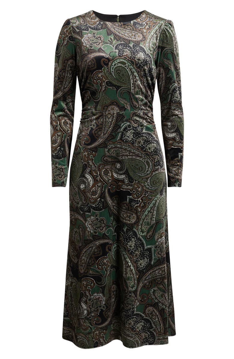 Julia Jordan Paisley Long Sleeve Velvet Midi Dress, Alternate, color, Green Multi