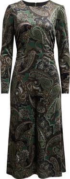 Julia Jordan Paisley Long Sleeve Velvet Midi Dress