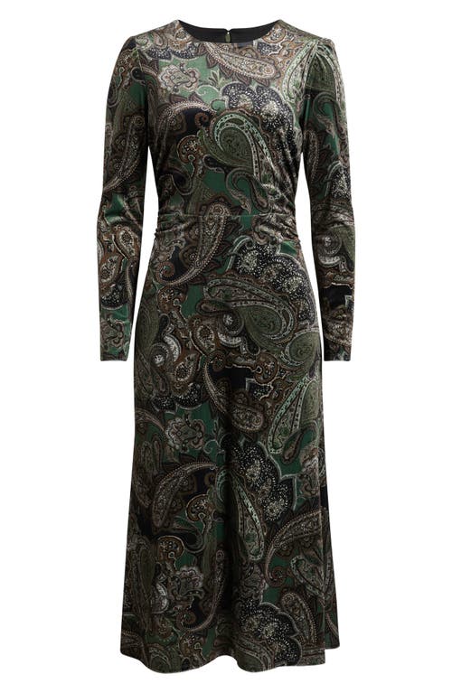 Julia Jordan Paisley Long Sleeve Velvet Midi Dress In Multi