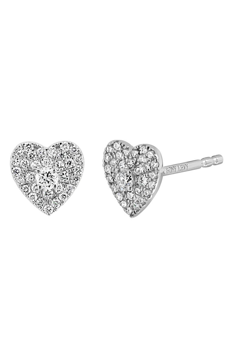 Bony Levy Mika Pavé Diamond Heart Stud Earrings, Main, color, 18K White Gold