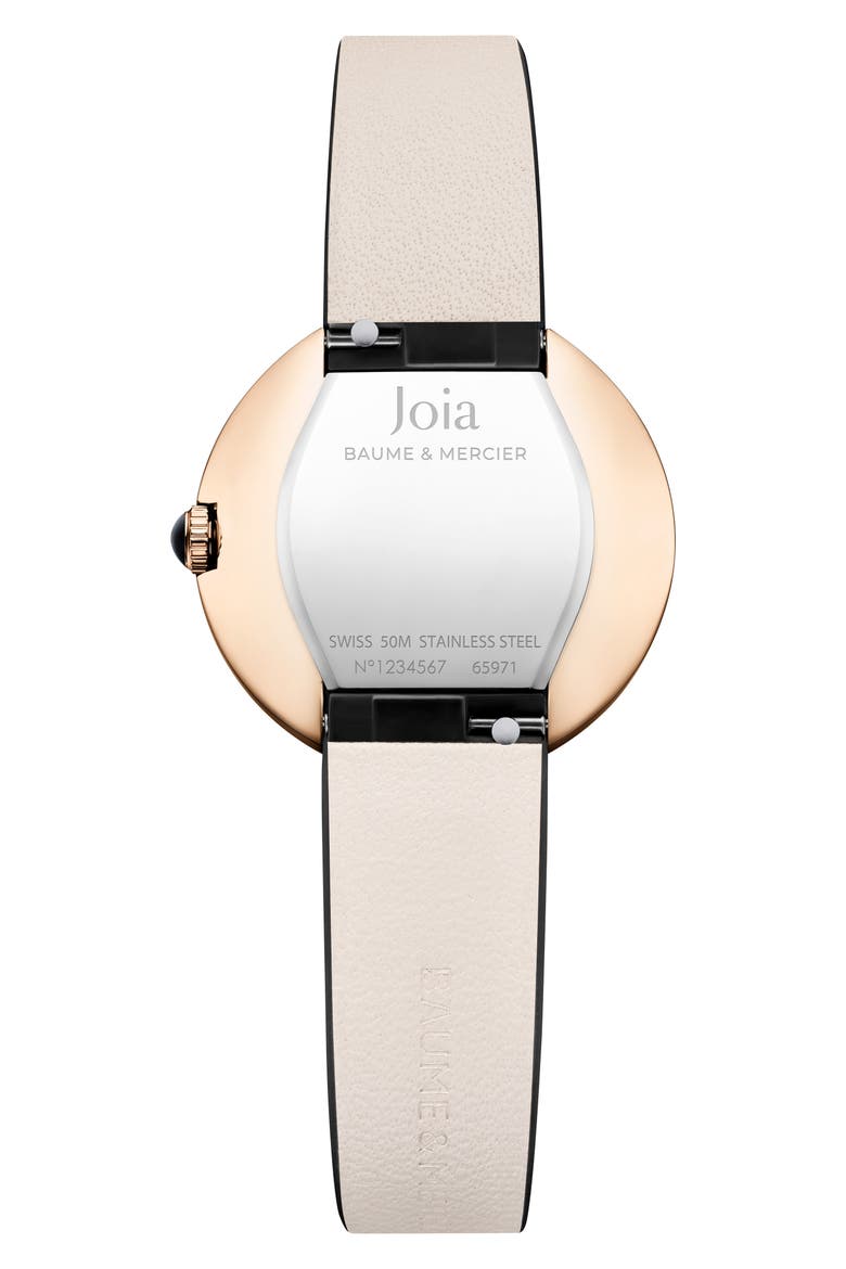 Joia de Baume & Mercier Leather Strap Watch, 28mm, Alternate, color, SILVER/ ROSE GOLD