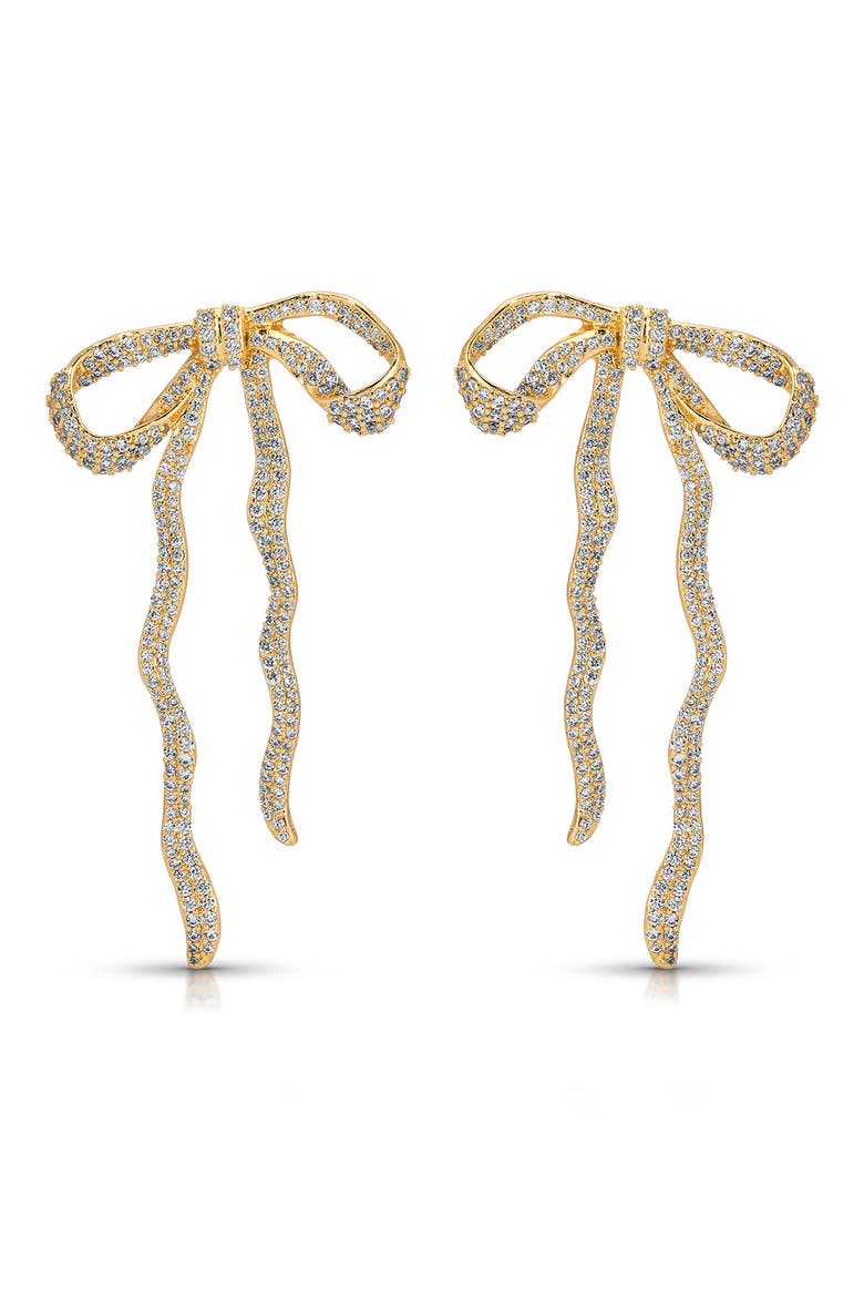 Pavé Cubic Zirconia Bow Drop Earrings, Main, color, GOLD