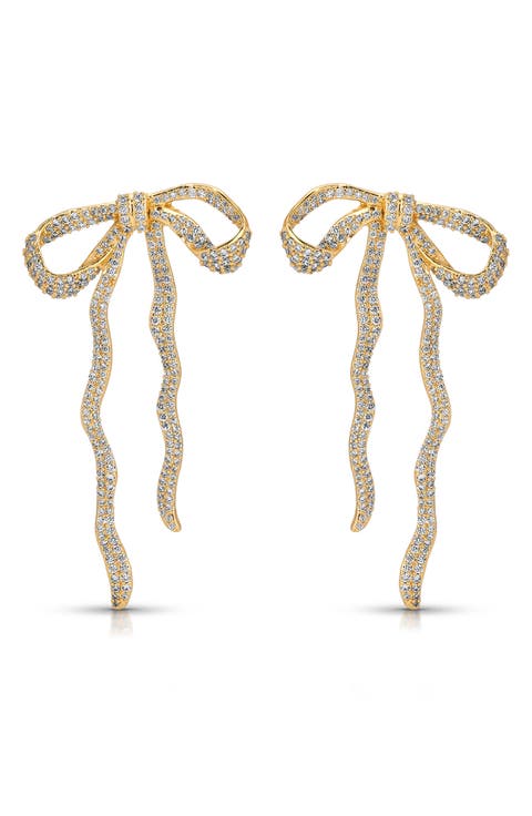 Pav�é Cubic Zirconia Bow Drop Earrings