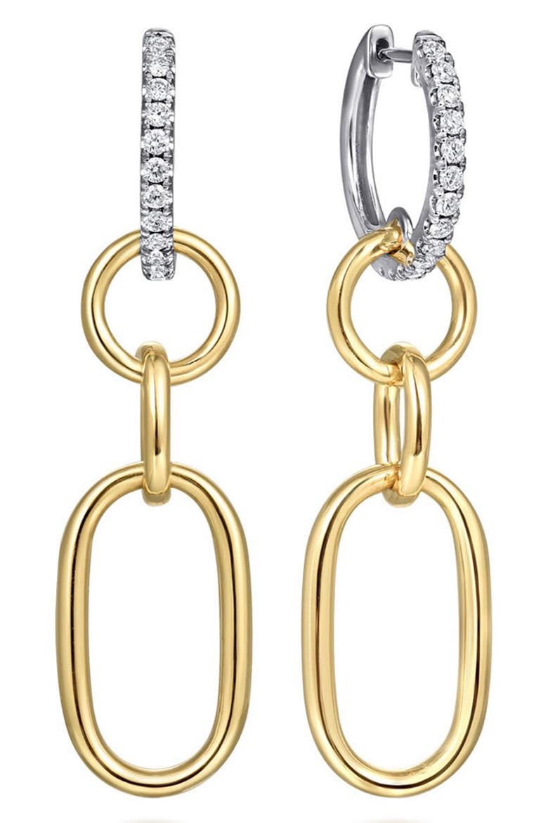Diamond Hollow Tube Huggie Hoop Drop Earrings, Main, color, TWO TONE