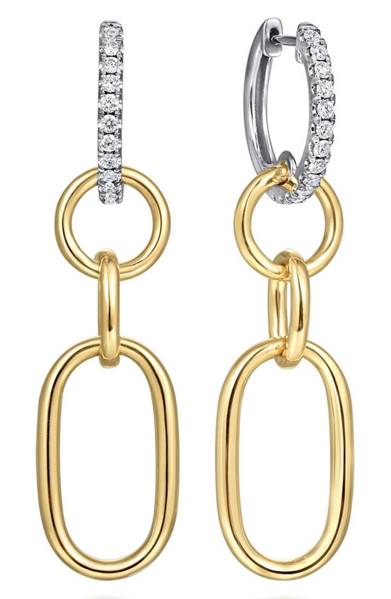 Gabriel & Co. Diamond Hollow Tube Huggie Hoop Drop Earrings, Main, color, Two Tone