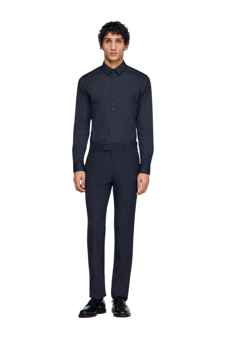 Fitted stretch cotton shirt, Alternate, color, Navy blue