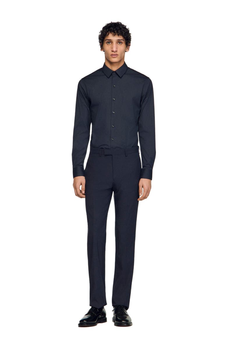 SANDRO Fitted stretch cotton shirt, Alternate, color, Navy Blue