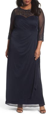 Alex Evenings Beaded Illusion Neck A-Line Gown