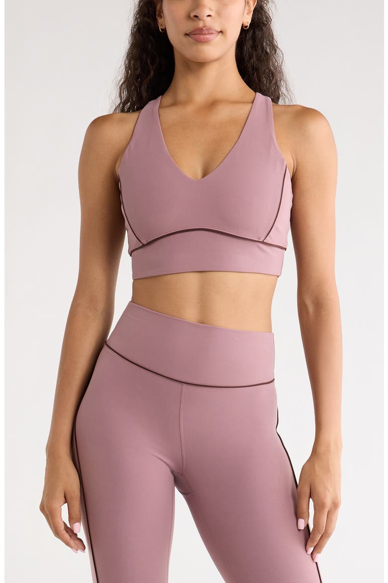 Studio Luxe Piped Sports Bra, Main, color, PURPLE SHAKE