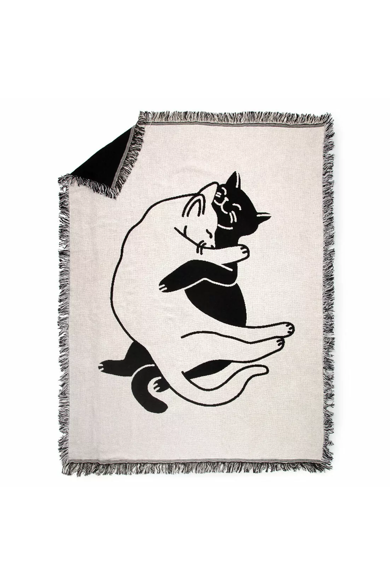Snuggle Cat Throw Blanket by Seltzer Goods, Main, color, Black / White Cats