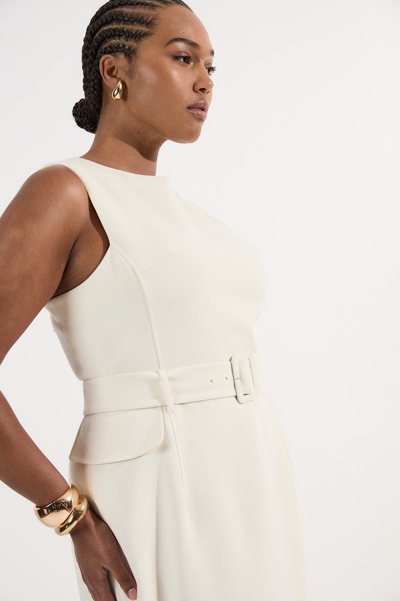 Essential Belted Tailored Midi Dress, Alternate, color, Cream