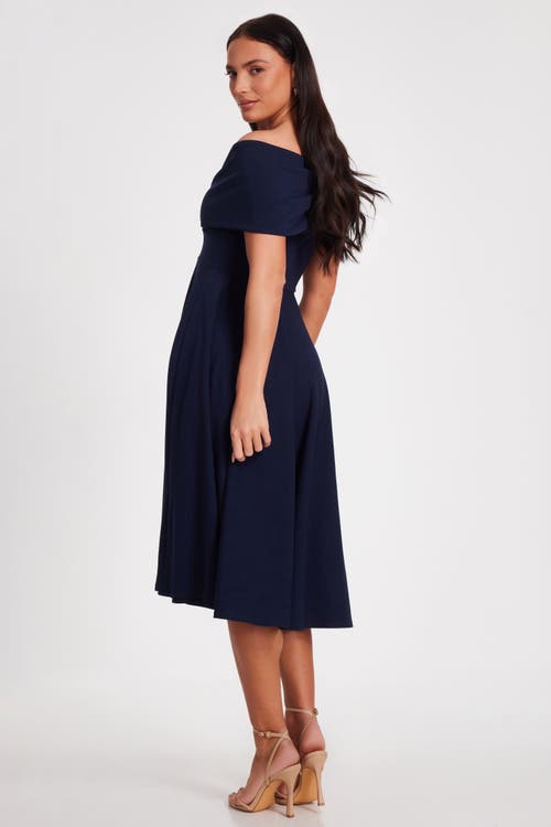 QUIZ QUIZ SCUBA CREPE BARDOT WRAP MIDI SKATER DRESS