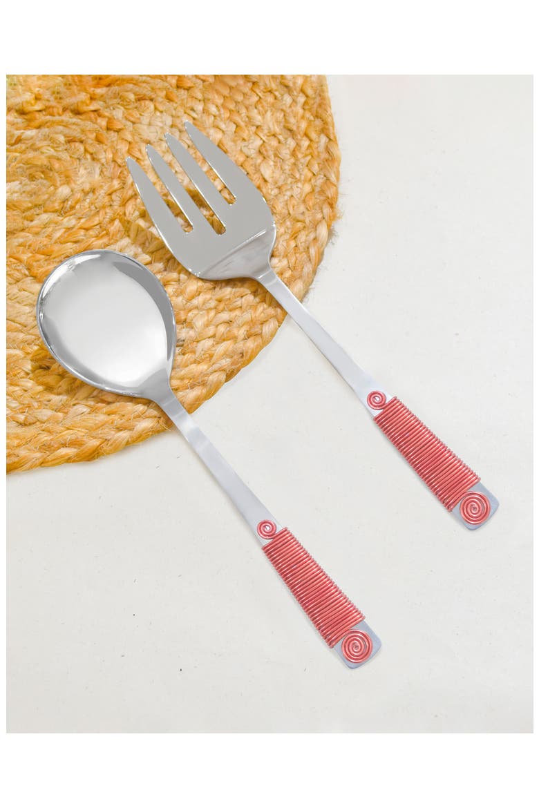 Stainless Steel Salad Servers, Alternate, color, RED