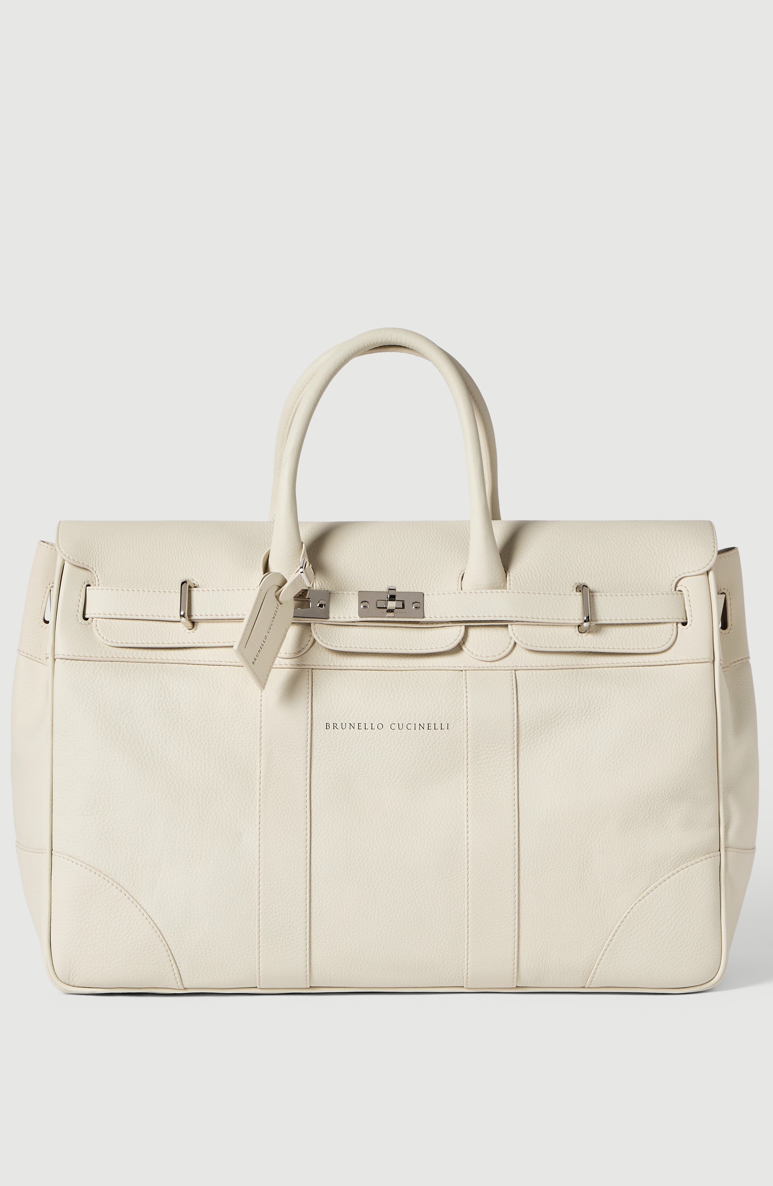 Brunello Cucinelli Grained calfskin country bag, Main, color, Ivory