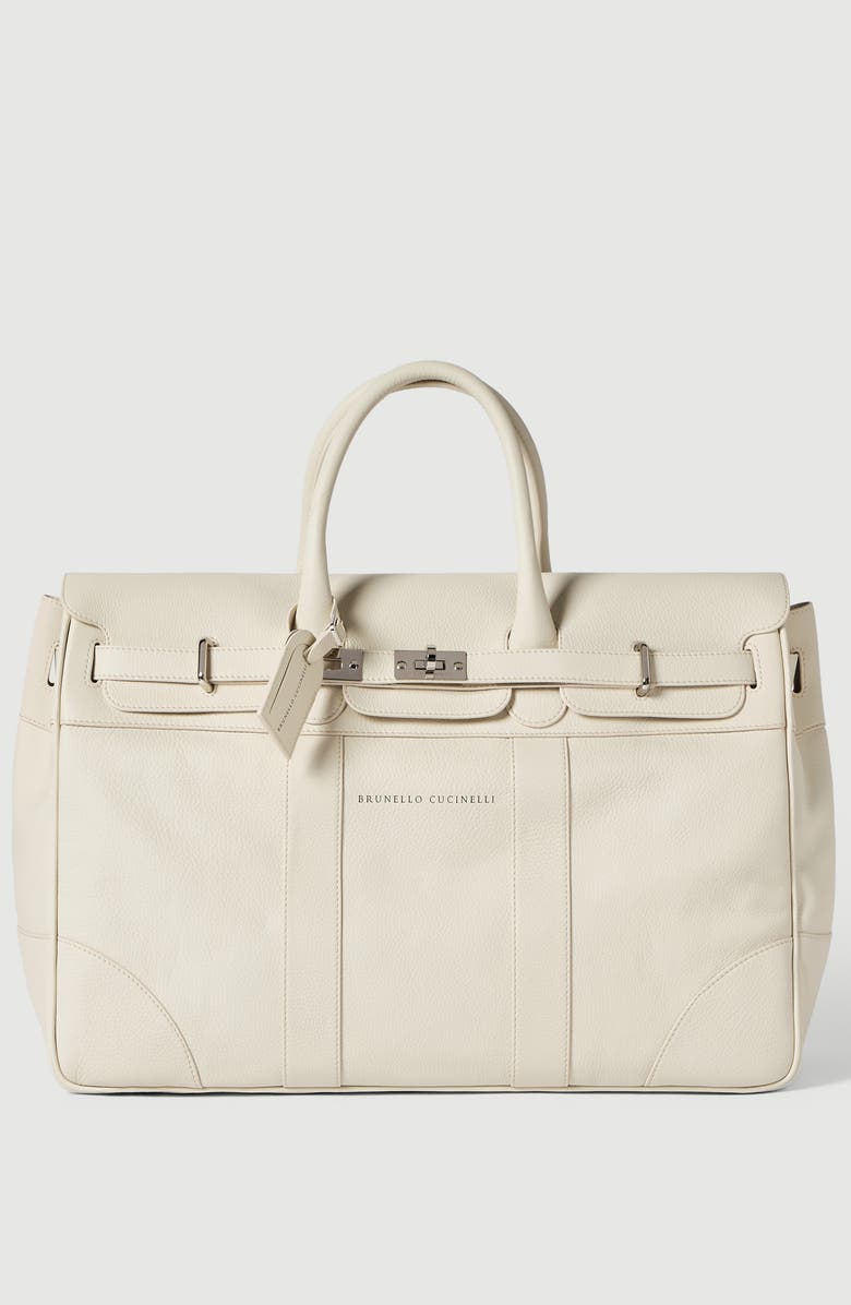 Brunello Cucinelli Grained calfskin country bag, Main, color, Ivory