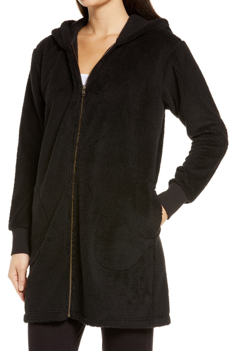 Oversize Zip-Up Hoodie, Alternate, color, BLACK