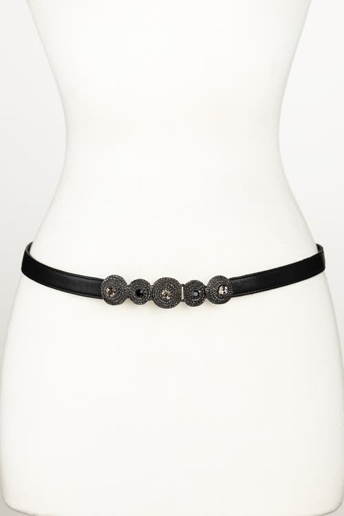 Raina Belts Rhinestones Buckle Leather Belt In Gray