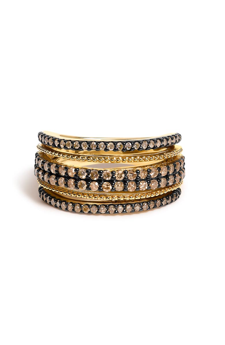 Haus of Brilliance 10K Yellow Gold Plated Sterling Silver 1.00 Cttw Champagne Diamond Multi Layer Band Ring, Main, color, Yellow Gold Over Silver