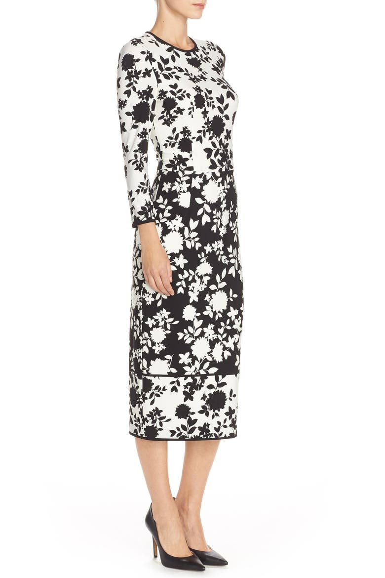 Floral Print Jersey Midi Dress, Alternate, color, SOFT WHITE/ BLACK